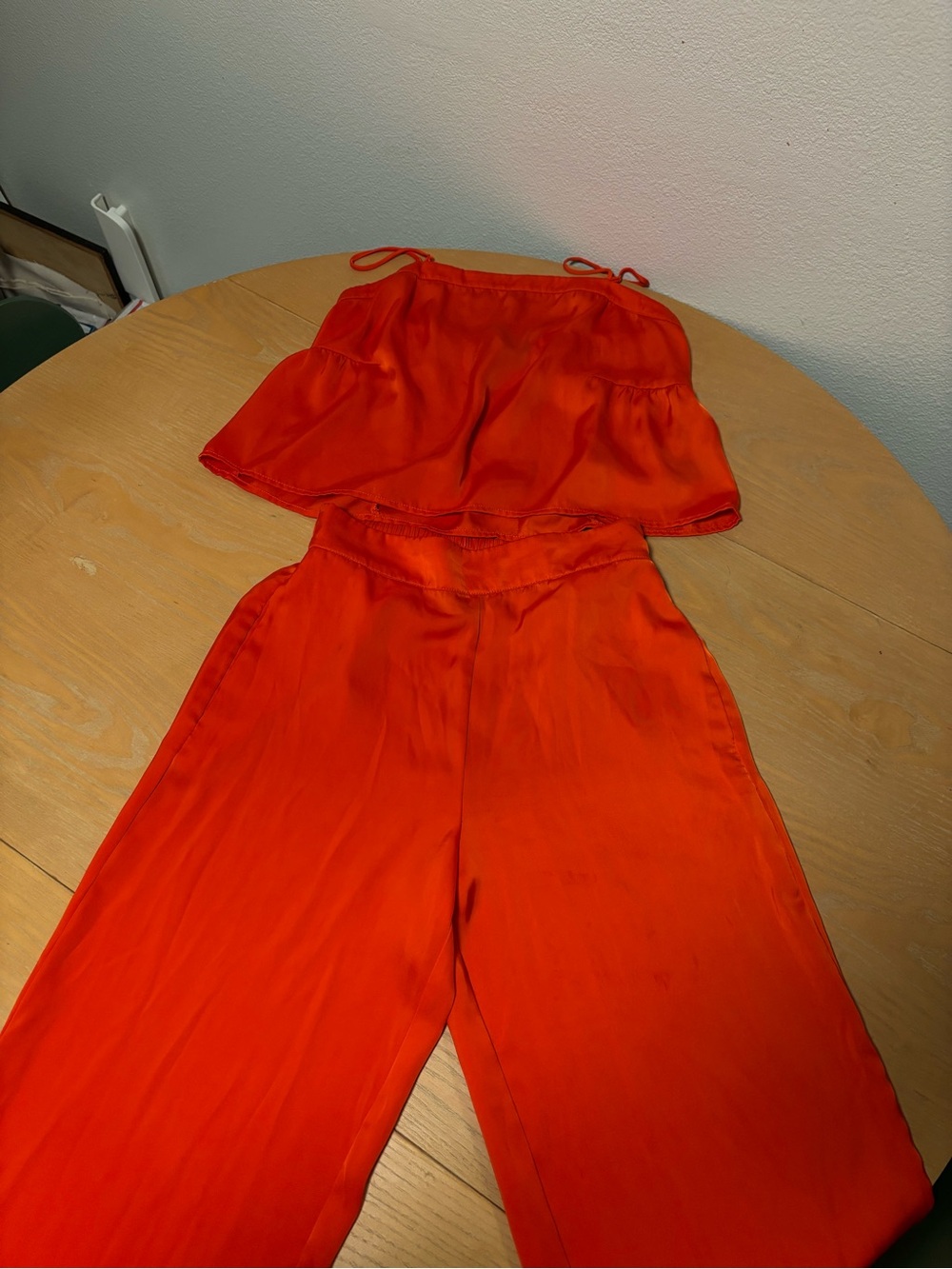 Women's Red Satin Wide-Leg Pants - Picture 2 of 7